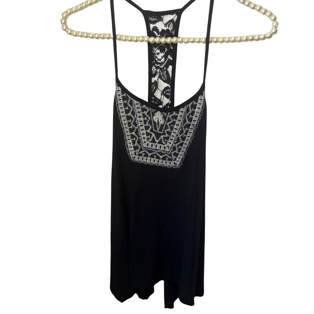 Maurices Black Lace-Back Tank with Embroidered Front - Size Small